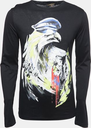 Roberto Cavalli Black Printed Cotton Full Sleeve T-Shirt