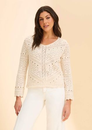 FDJ Long Sleeve Pointelle Sweater In Ivory
