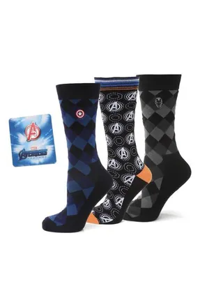 Cufflinks Inc. Marvel 3-Pack Argyle Crew Socks & Lapel Pin Set in Black Multi at Nordstrom