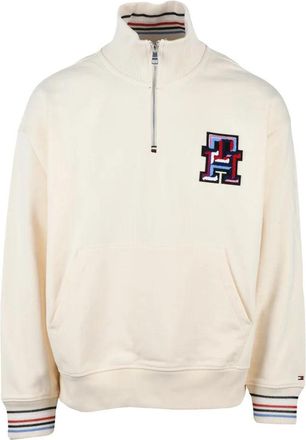 Tommy Hilfiger Cream Cotton Men Zip Neck Sweatshirt