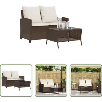 vidaXL Tavolino da esterno - Divano a 2 Posti con Cuscini e Tavolo Marrone Polyrattan