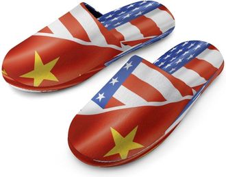 Generic U.S. And China Flag Mens Cotton Slippers Memory Foam Comfort House Shoes Winter Indoor Slipper for Hotel Casa Spa