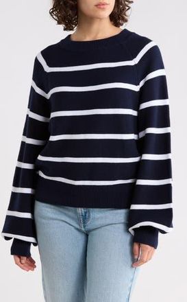 French Connection Mozart Stripe Balloon Sleeve Sweater in Navy/White at Nordstrom Rack, Size X-Small