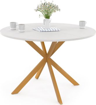 IDMarket Idmarket - Tavolo Da Pranzo Rotondo Gisele Per 6 Persone, Gamba A Ragno In Legno, Piano Bianco 110 Cm