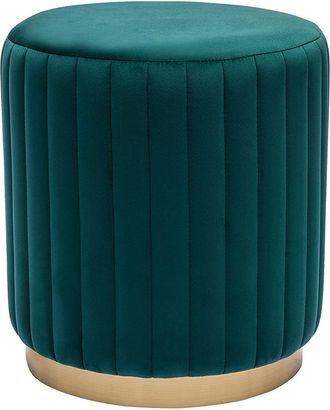 Miliboo Miliboo - Puf Redondo De Terciopelo Azul Petr&oacute;leo Y Metal Dorado D40 Cm Dona