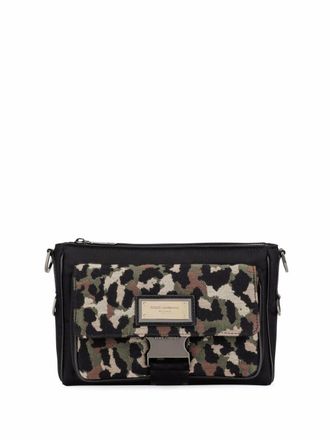 Dolce & Gabbana leopard jacquard crossbody bag - men - Calf Leather/Cotton/Nylon/Polyester/Acrylic/Nylon/Calf Leather - OS - Black