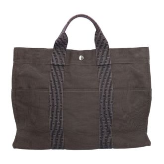 Herm&egrave;s Gray Canvas Tote Bag (Pre-Owned)