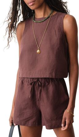 Marine Layer Quinn Sleeveless Linen Blend Crop Top in Chocolate at Nordstrom, Size X-Large
