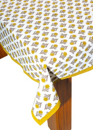 Tiramisu Golden Marigold Block Print Cotton Tablecloth
