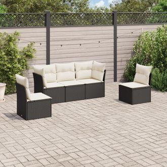 vidaXL Set De Muebles De Jard&iacute;n 5 Pzas Y Cojines Rat&aacute;n Sint&eacute;tico Negro Vidaxl