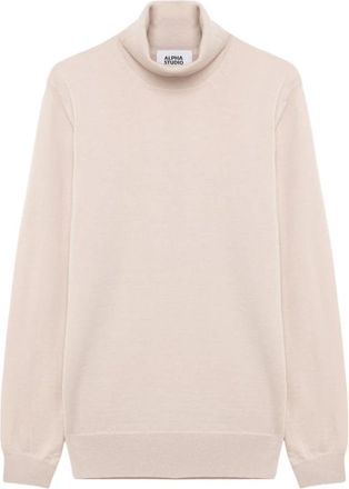 Alpha Studio Minimal coltrui sweater - Heren - Coltruien - Beige - M - Wol - Truien & Vesten