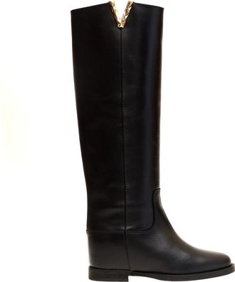 Via Roma 15 Zwarte Leren V-Cut Hoge Laarzen - Dames - Hoge Laarzen - Zwart - 41 EU - Leer - Schoenen