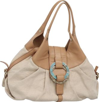 Bulgari Chandra Hobo Canvas And Leather Beige Canvas Bag (Pre-Owned)