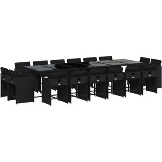 vidaXL Set De Muebles Jard&iacute;n 17 Pzas Con Cojines Rat&aacute;n Sint&eacute;tico Negro Vidaxl