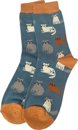 Generic Purple Possum Cat Socks Ladies Cats Print Fun Novelty Bamboo Cotton Womens Cute Kitten Kitty Socks (Blue) 1 Pair Size 4 to 7