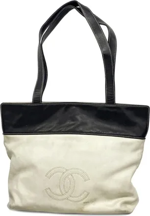 Chanel Black White Leather Tote Bag (Pre-Owned)