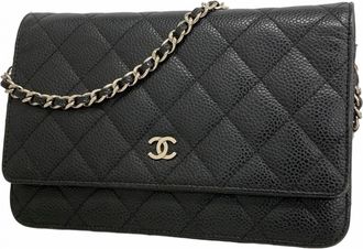 Chanel Black Grained Calfskin Chain/Shoulder Wallet (Pre-Owned)