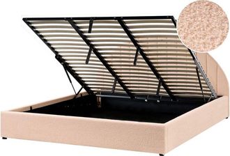 Beliani Ottoman Bed Boucle CHADENET 180 x 200 cm (EU Super King) Peach Pink