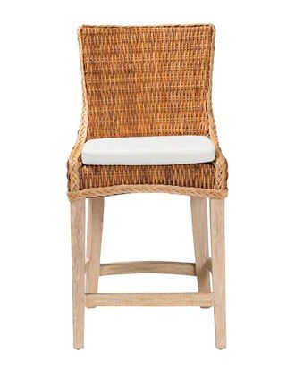 Baxton Studio Derris Natural Rattan Counter Stool with Cushion