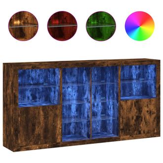 Berkfield Home Sideboard with LED Lights Smoked Oak 202x37x100 cm in Brown | Size: 202 x 37 x 100 cm