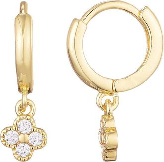 Adornia Adornia 14K Plated Cz Extra Mini Clover Dangle Huggie Earrings