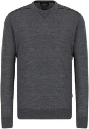 Emporio Armani Long-Sleeved Crewneck Jumper - Heren - Ronde hals truien - Grijs - XL - Wol - Truien & Vesten