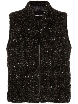 ♡gypsohila♡2Ribbon Tweed Gillet Black ♡gypsohila♡ 2Ribbon Tweed Gilet Black - Sweater Vests