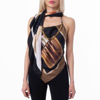 Burberry Archive Perfume Bottle Print Silk Top With Chain Detail, Size Small