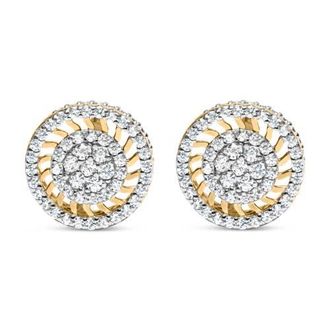 House of Brilliance 10K Yellow Gold 1.00 Ct Diamond Halo Radiant Sunburst Stud Earrings at Nordstrom