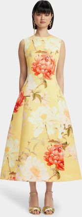 LEO LIN Cleo Sleeveless Midi Dress In Peony Print In Yellow