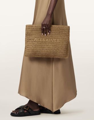 AllSaints Bettina - Pochette grande in paglia intrecciata marrone