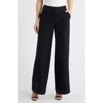 Tahari by ASL Wide Leg Pants in Black White at Nordstrom, Size 12 P