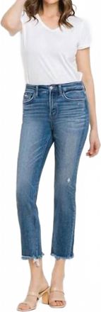 Flying Monkey High Rise Uneven Raw Hem Slim Straight Jean - Plus In Blue