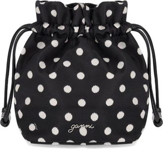 Ganni Printed Bou Bucket Pouch with Dots - Dames - Schoudertassen - Zwart - ONE Size - Nylon - Tassen