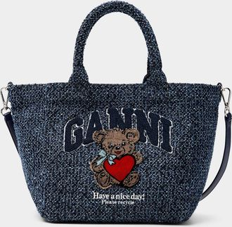 Ganni Womens Teddy bear small textured tote bag
