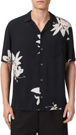 AllSaints Petra Floral Short Sleeve Button-Up Shirt in Black/grey at Nordstrom, Size Xx-Large