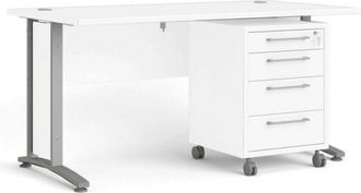 Dmora Scrivania Orphee, Scrittoio multiuso, Tavolo per ufficio porta pc, Piano di lavoro, 150x80 h75 cm, Bianco e Grigio - Dmora