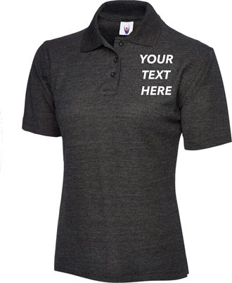 Generic Personalised Ladies Polo Shirt Your Text Logo 17 Colours stag Workwear top (Charcoal, XL, x_l)