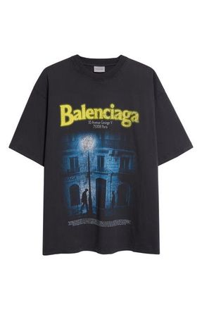 Balenciaga The Address Distressed Cotton Jersey Graphic T-Shirt in 1041 Faded Washed Black at Nordstrom, Size X-Small
