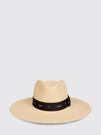 Celine Cappello Panama in paglia con tesa larga e logo a contrasto
