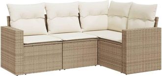 vidaXL Juego De Sof&aacute;s Jard&iacute;n Con Cojines 4 Pzas Rat&aacute;n Sint&eacute;tico Beige Vidaxl