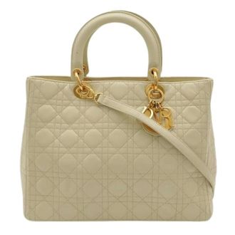Dior Pre-owned Lady Dior Leather 2way Bag - Dames - Pre-owned - Beige - Maat: ONE Size Leer