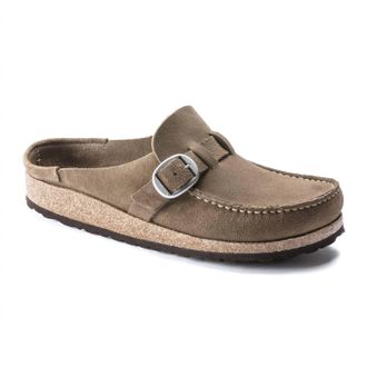 Birkenstock Womens Buckley Clogs In Gray Taupe Suede