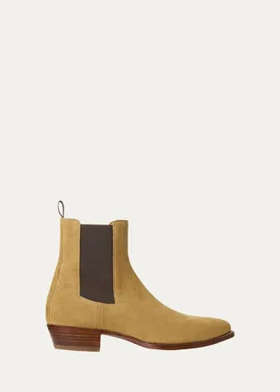 Ralph Lauren Mens Calf-Suede Chelsea Western Boots
