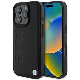 OEM Bmw Bmhmp16xsllbk Iphone 16 Pro Max 6.9 Negro/negro Funda R&iacute;gida De Cuero Con Estampado En Caliente Magsafe