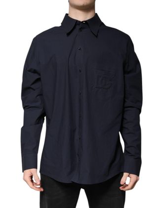Dolce & Gabbana Mens Dark Blue Cotton Long Sleeve Shirt Polyester