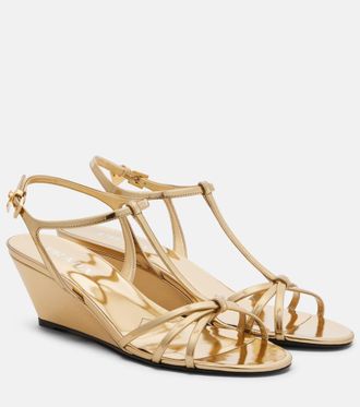 Prada Metallic leather wedge sandals