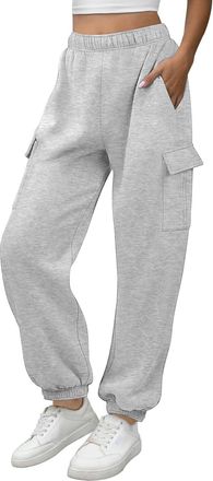 Generic Women Wide Leg Sweatpants Solid High Waisted Elastic Baggy Pants Casual Cargo Straight Leg Trousers Jogger Tracksuit Bottoms with Pockets Loose Comfy 