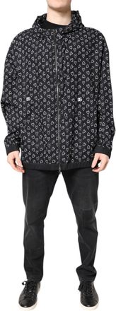 Dolce & Gabbana Black Heart Print Hooded Windbreaker Mens Jacket
