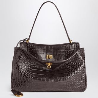 Balenciaga Rodeo medium handbag in espresso crocodile-embossed leather